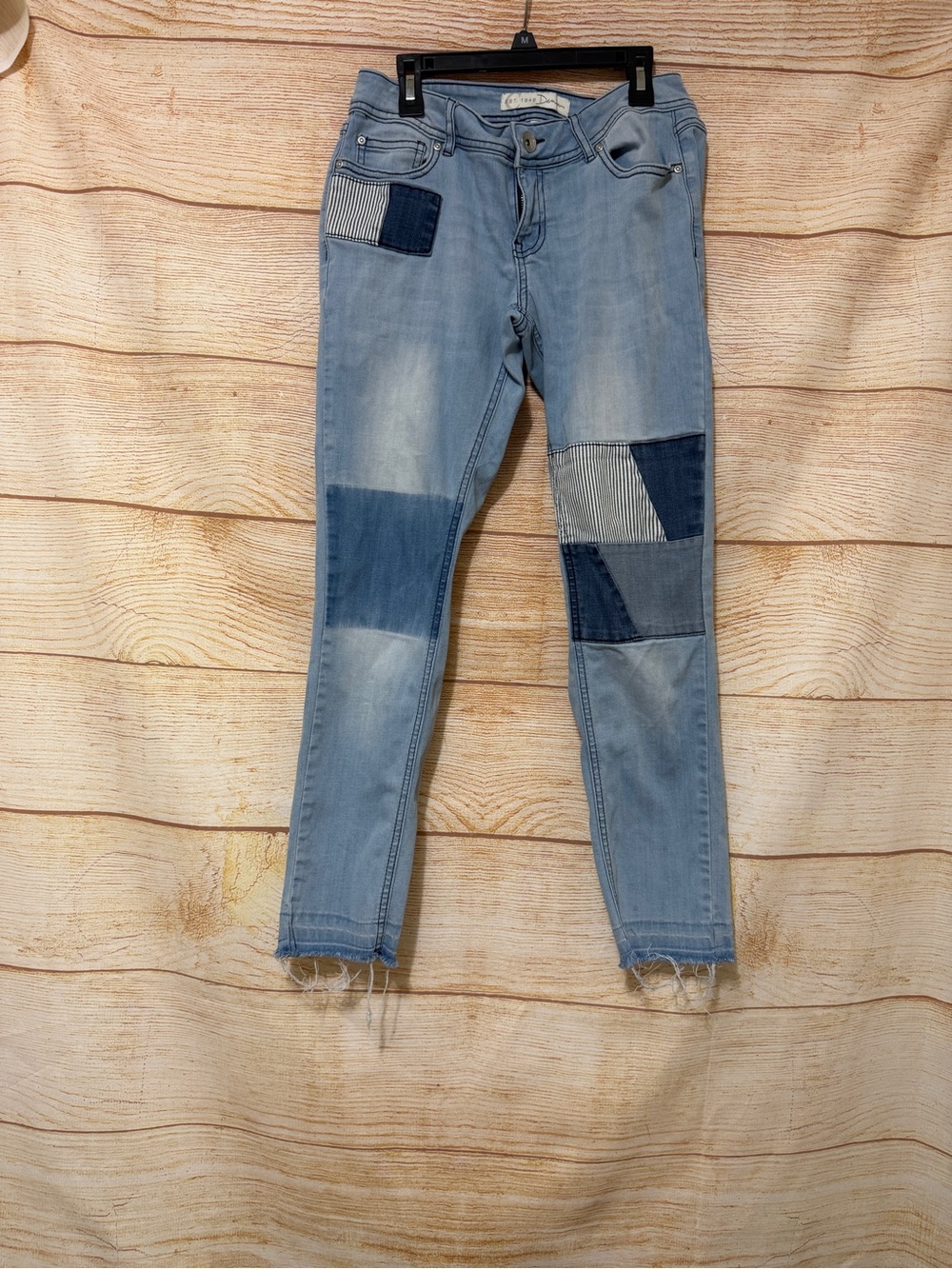 Cato est 1946 Blue Patchwork Women's Skinny Raw Hem Jeans size 4
